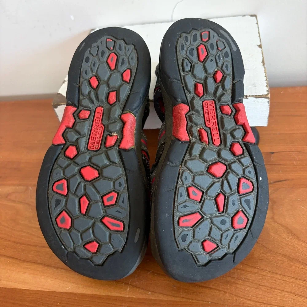 Merrell Hydro Kids Water Sandals Grey Red Leather Closed Toe MC55688 Size 12M